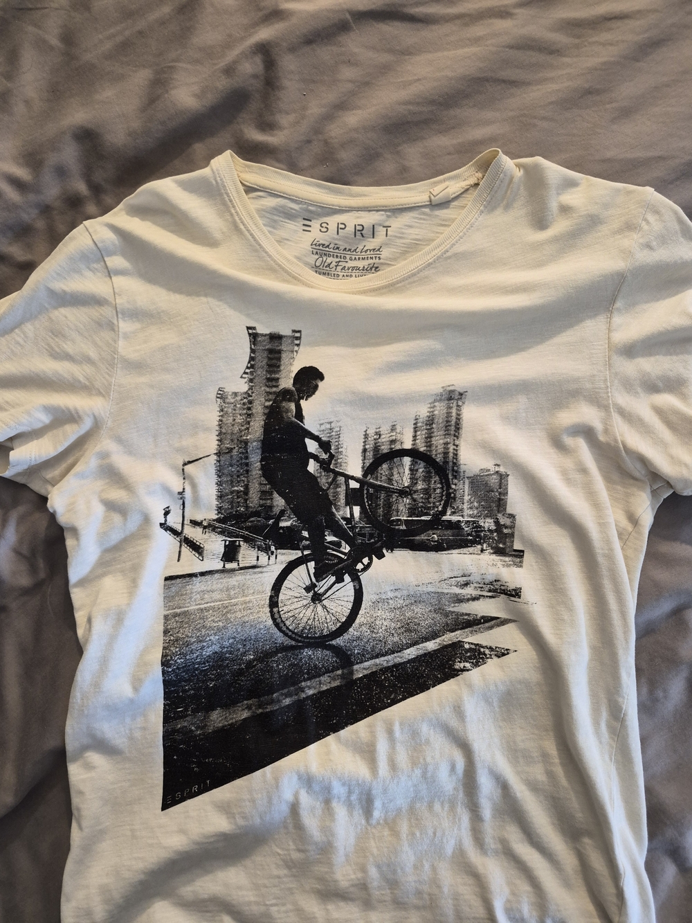 Esprit White Short-Sleeve Tee with Black Bicycle Graphic